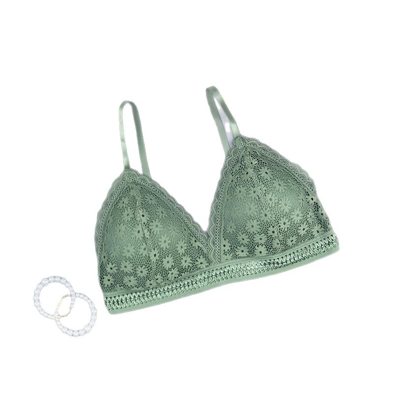 Bralette sin anillo de acero delgado gran pecho pequeño encaje triángulo bra sexy ropa interior francesa para mujeres
