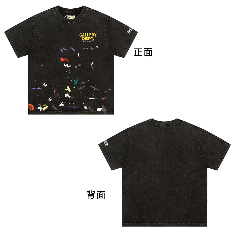 VTG GALLERY DEPT camiseta retro de manga corta lavada y desgastada graffiti arcoíris suelta antiniebla pareja de media manga hombres