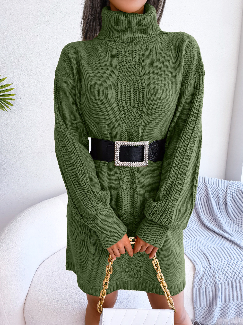 Women's Sweater Dress Casual Turtleneck Long Sleeve Solid Color Above Knee Street display picture 4