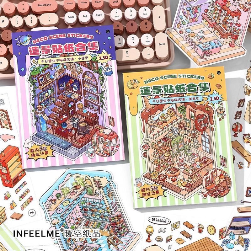 Infeel.Me 本日営業中 Meow Meow ショップ シリーズ 2.5D 風景ステッカー DIY キャビン シーン デコレーション|undefined
