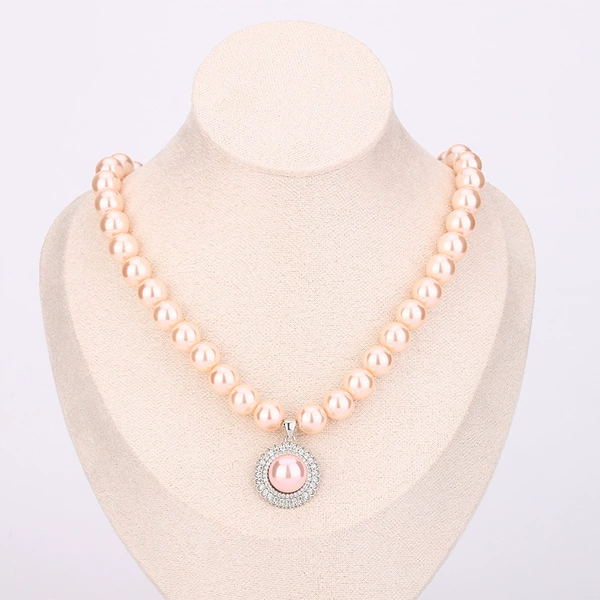 Fuchsia silver necklace from pearl, 10mm