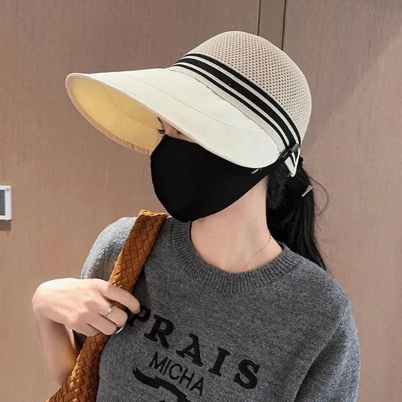 Women's Open Top Sun Visor Hat For Large Heads Ponytail Cap_voghion.com