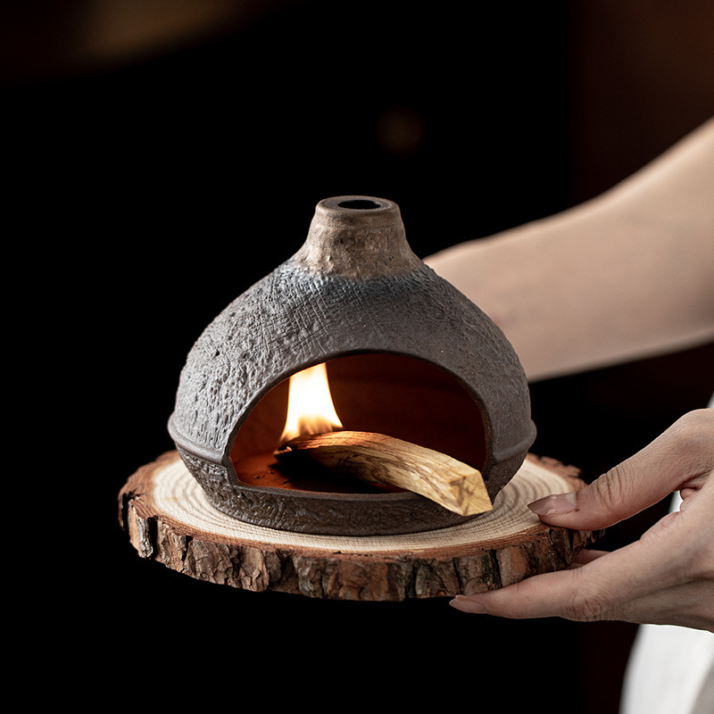 小壁炉日照金山陶瓷香薰炉鼠尾草薰衣草燃烧炉净化炉茶道摆件香炉