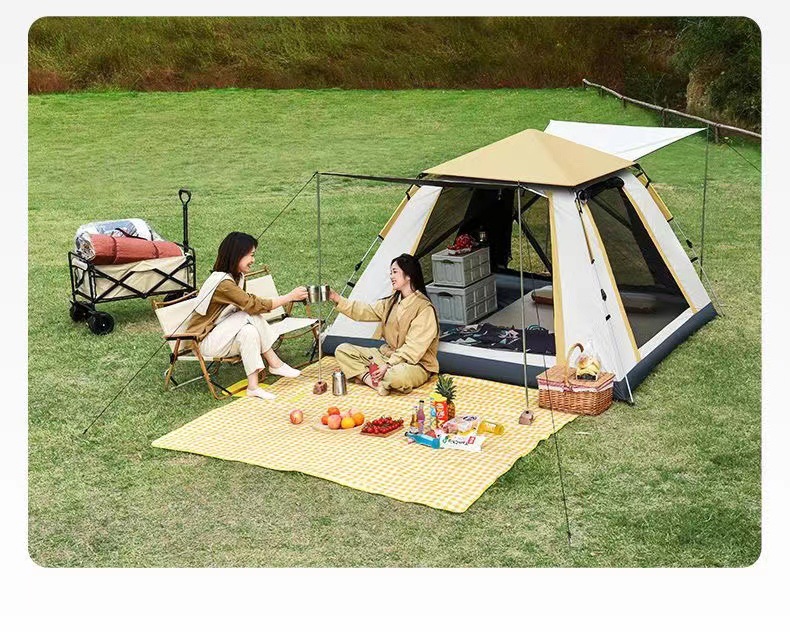 Tent Outdoor Camping Black Rubber Portable Folding Automatic Quick Opening Camping Waterproof Thickened Sunshade Sun Protection Equipment