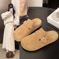 森系复古皮带扣厚底勃肯拖鞋女2025年新款懒人一脚蹬时尚包头拖鞋