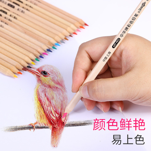 Chinese Colored Pencil Set of 48 Colors for Children's Hand-drawing and Coloring, Oil-based Student Pencil and Stationery