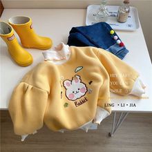 女童卫衣秋冬装2022新款双层加绒加厚中小儿童套头衫宝宝高领上衣