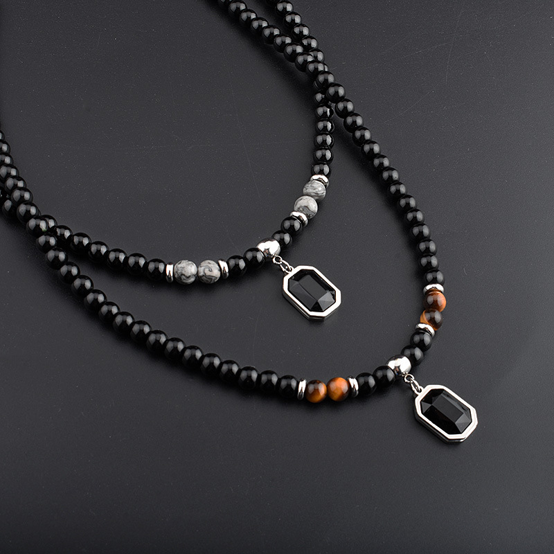 1 Piece Quantity Retro Round Beaded Titanium Steel Men's Necklace Men Pendant Necklaces