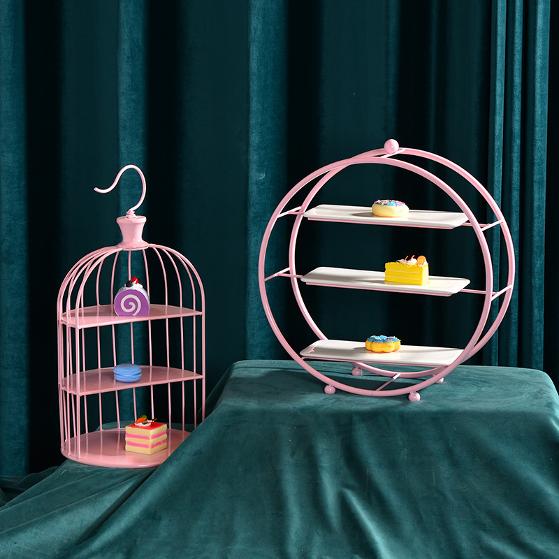 Nordic cristal tarde té bandeja de mesa de postre decoración de la torta estante de la torta de boda Placa de hierro merienda rack