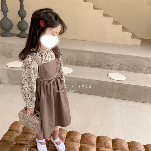 Girls suit spring new style children's suspender skirt forest floral skirt two-piece set 58125