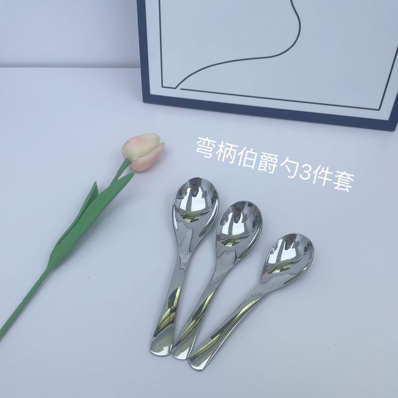 クリエイティブ曲げ柄304ステンレスフォークスプーン食器の明るい顔の西洋スプーンの丸いスプーンの水滴スプーンの商用デザートスプーン|undefined