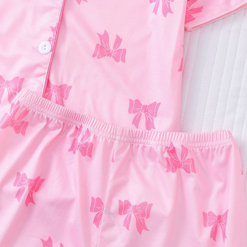 跨境外贸新款童装睡衣印花翻领短袖短裤欧美家居服girl pajama|undefined