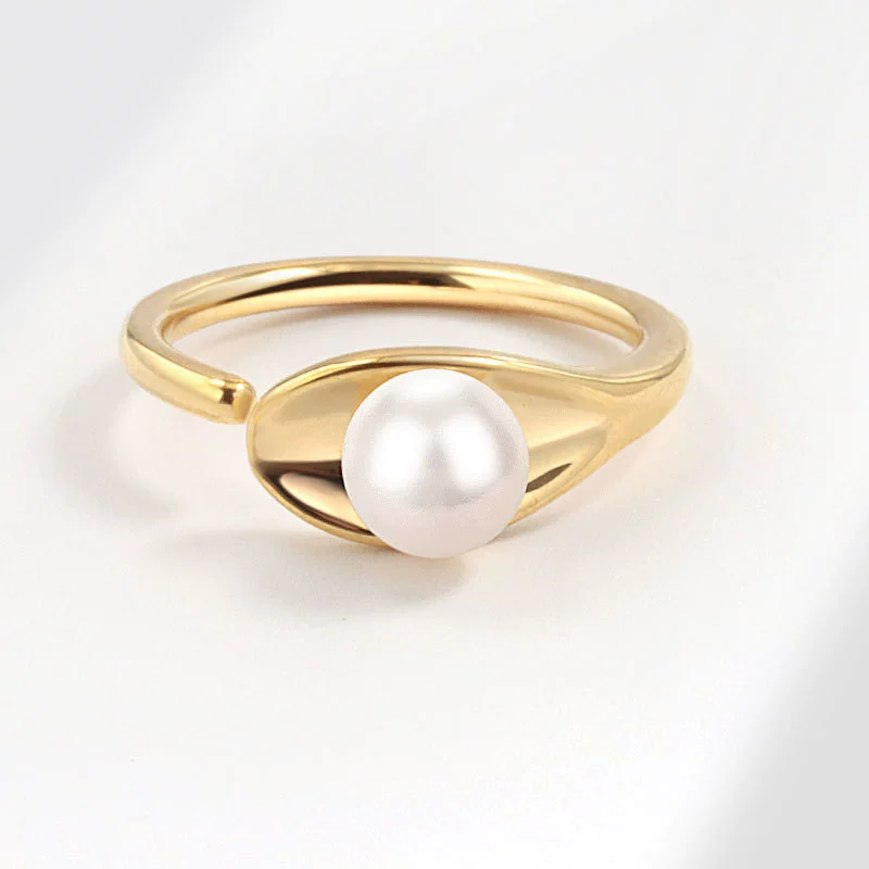 Glossy minimalistic brand small design ring from pearl, American style, European style, trend of season
