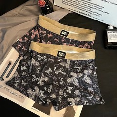 【独立包装】蝴蝶花纹纯棉男士内裤印花潮流四角抖音爆款平角代发