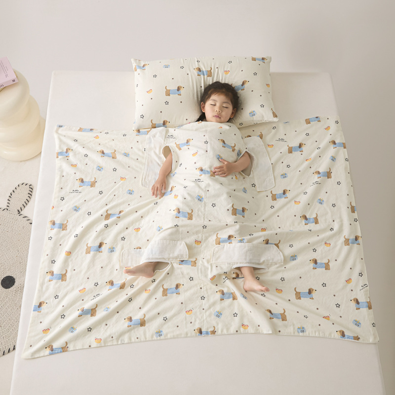 Summer Cotton Gauze Kidsren's Sleeping Bag Baby Pure Cotton Belly Protection Summer Cool Quilt Anti-Kick Quilt Artifact Thin Air-Conditioned Quilt