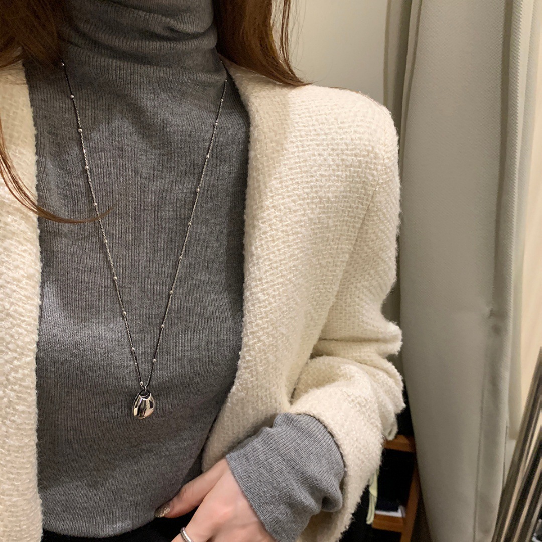 韩国极简双层珠珠水滴毛衣链新款ins风轻奢小众长项链冷淡风项饰