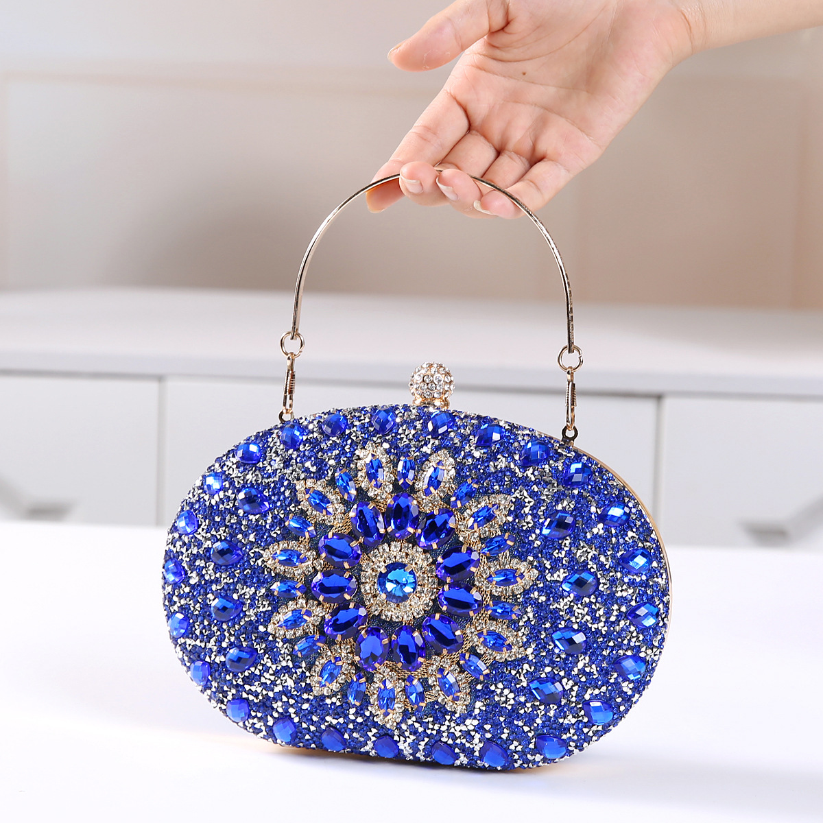 337g Weight Polyester Lining Material Lock clasp Closure Type Top Handle Strap Type Evening Bag Bags Type Party Occasion Pu Leather Material Printing Pattern All Seasons Season Women's Gender Diamond Design Elegant Style Oval Shape Small Size Pu Leather Printing Oval Evening Bags 8
