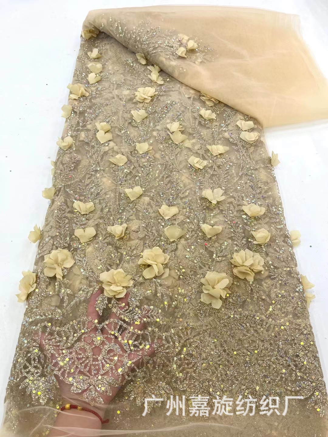 El comercio exterior de moda de ducha tridimensional de oro ropa de tela de encaje Francés 3D tela de encaje JX3726