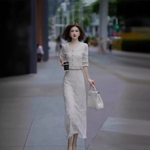秋季2023新款女装白色蕾丝上衣法式高级感气质名媛绝美小香风套装