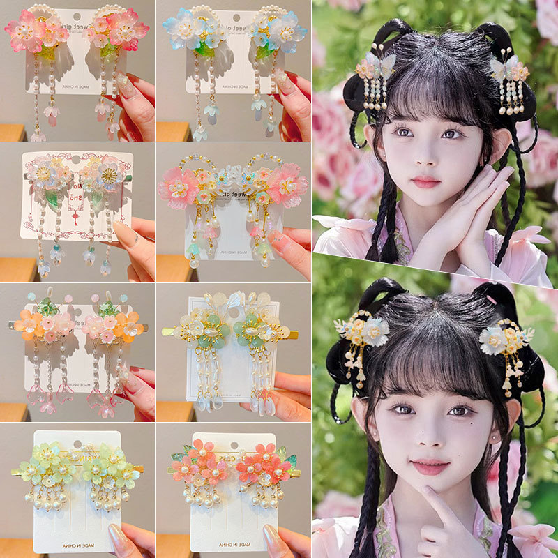 Niñas vestidos chinos vestidos de niños vestidos antiguos populares clips de cabello de estilo chino de estilo pequeño estilo antiguo movimiento tarjeta de cabello adornamientos para el cabello