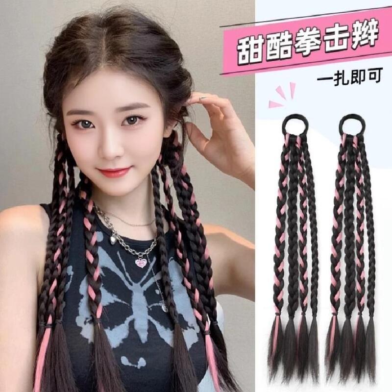 Wig Ponytail Sweet Cool Highlights Braided Hair Twist Dirty Boxing Matte Sexy Braids Highlights Braids Long Braid Double Ponytails