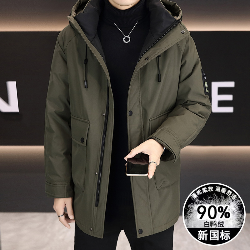 Mid-Length down Jacket Men's Winter 2025 Trendy Brand Hooded Thickeneded Parka Classy Warm Work Jacket Men's Clothing
