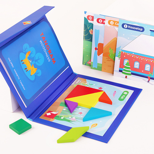 Children's early education educational magnetic magnetic tangram wooden puzzle colorful puzzle kindergarten teaching aids intellectual toys