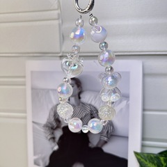 日韓ins風白色鐳射炫彩珠珠立體小熊玫瑰花短款手工串珠手機鏈條