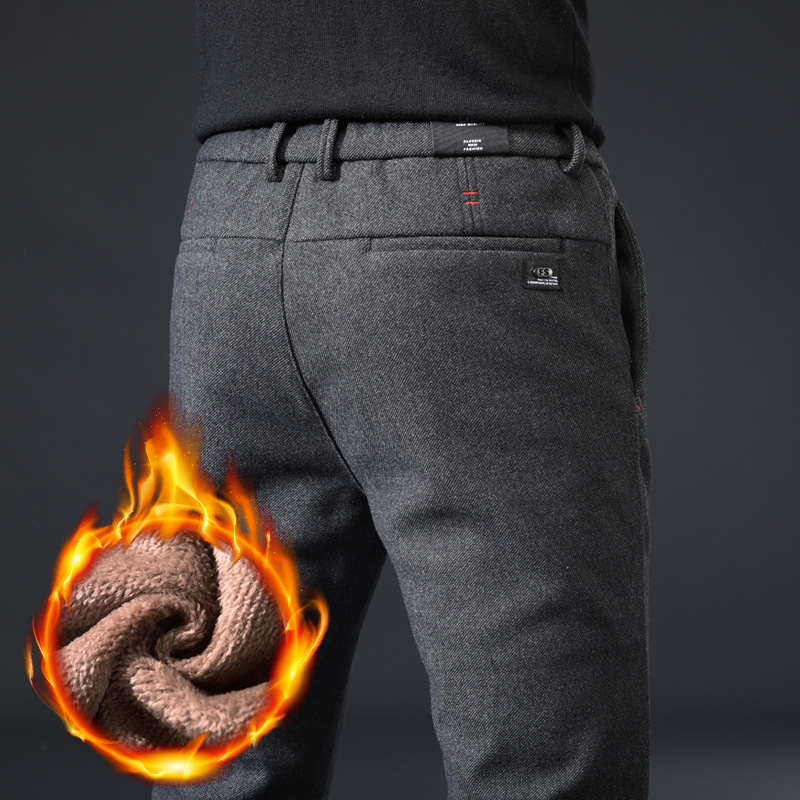 Pantalones de primavera y otoño pantalones de traje casuales de lino slim fit para hombres Pantalones rectos de negocios de hombres pantalones forrados de lana simples piernas rectas resistentes al desgaste