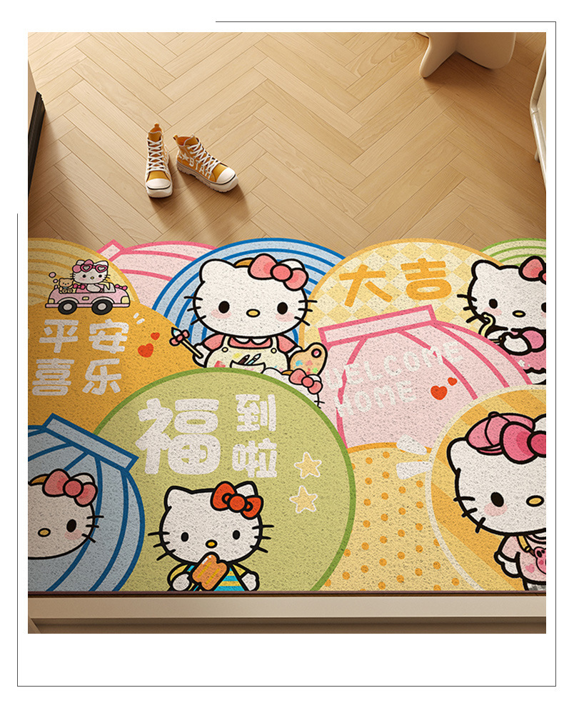 Cute Pet Cartoon Hello Kitty Silk Loop Floor Mat for Entryway, Kitchen, Bathroom, and Doorways, Non-Slip and Dirt-Scraping