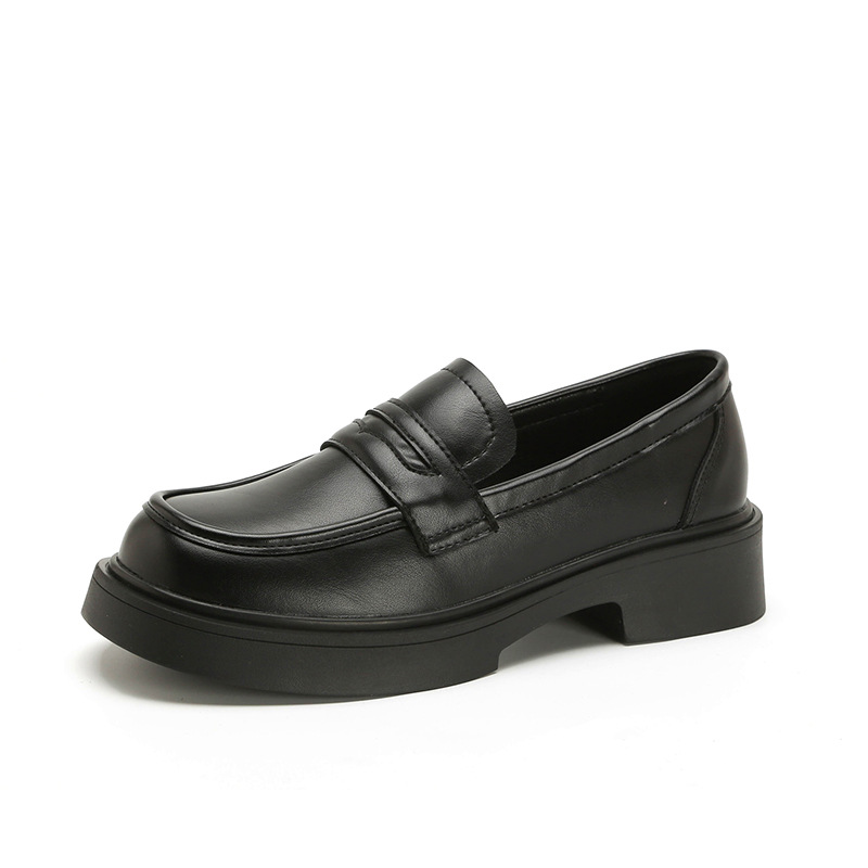 Women's Thick-soled Loafers, Plush-lined Chunky Heel Shoes Black_voghion.com