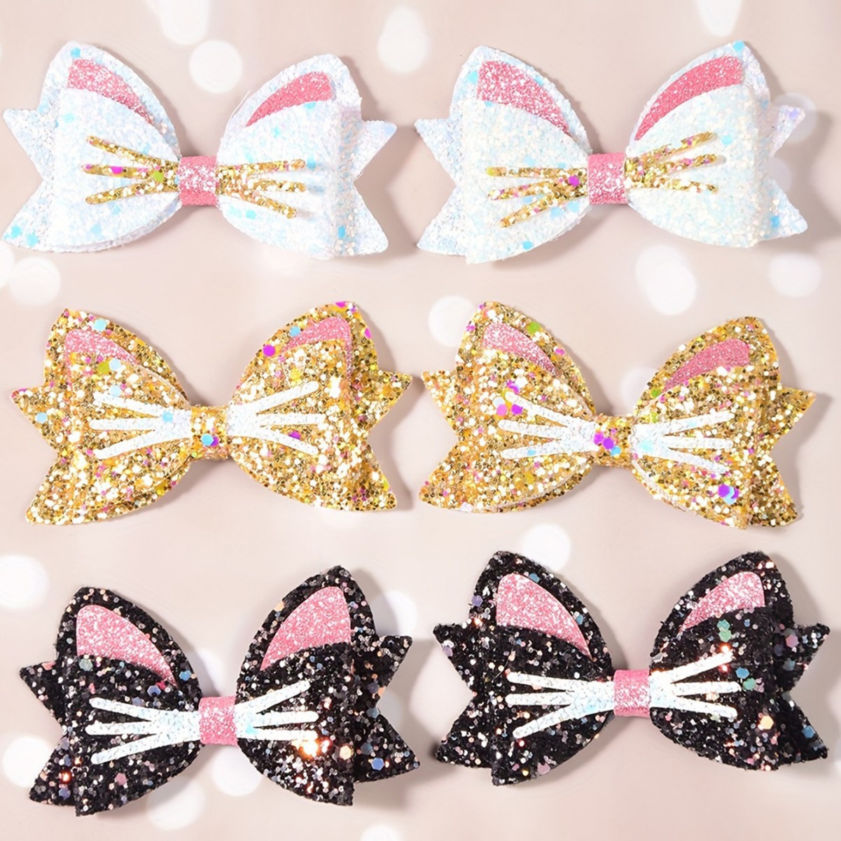 Amazon Best-Selling Cat Ear Sequin Cute Double-Layer Hair Clip Children's Hairpin Bow Cartoon Bangs Clip 4779