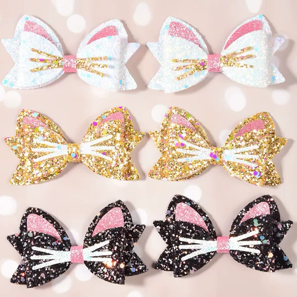 Amazon Best-Selling Cat Ear Sequin Cute Double-Layer Hair Clip Children's Hairpin Bow Cartoon Bangs Clip 4779