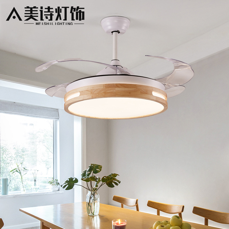 Fan Light, Ceiling Fan Light Integrated, Dining Room, Bedroom, Living Room, Household Nordic Lighting Fixtures, Solid Wood, Japanese-Style Ceiling Light, Invisible
