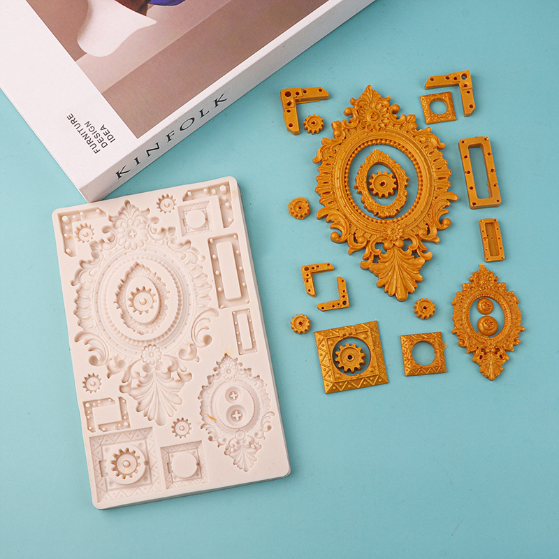 Nuevo molde para hornear marco mecánico de estilo europeo fondant molde de silicona pastel de chocolate alivio decorativo epoxi molino