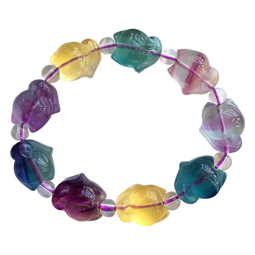 Jingyao Natural Color Fluorite Fox Bracelet Fresh Student Gift Big Head Moe Fox Crystal Bracelet Jewelry Wholesale