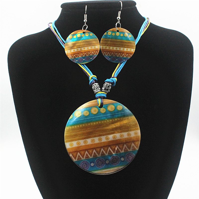 43g Weight Jewelry Set Classification Hip-Hop Retro Printing Mother Pearl Shellfish Shell Printing Women's Jewelry Set