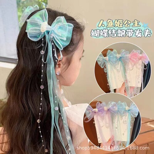 Children's hairpin Japanese exquisite bow pearl chain clip cute girl sweet super fairy hair accessories