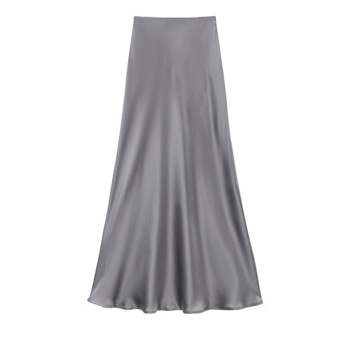 Acetic acid satin silhouette soft drooping beef tendon high waist long skirt for women 2025 summer new flowing long skirt