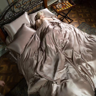 Heavy 30mm mulberry silk four-piece double-sided silk nude sleeping quilt cover ice silk Tencel bedding for spring and summer for all seasons