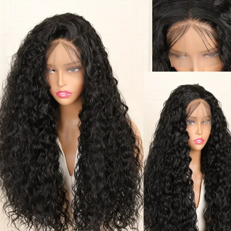 Peluca sintética rizada pequeña con encaje frontal, extensiones de cabello afro africano, tamaño promedio, onda corporal, cobertura de cabeza larga y rizada._voghion.com