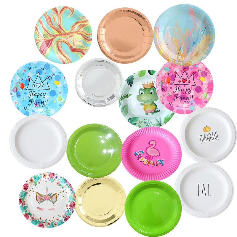 Disposable Paper Plate Cartoon Colorfuled Dinner Plate Birthday Party Cake Plate Disc Dessert Plate Event Party Tableware