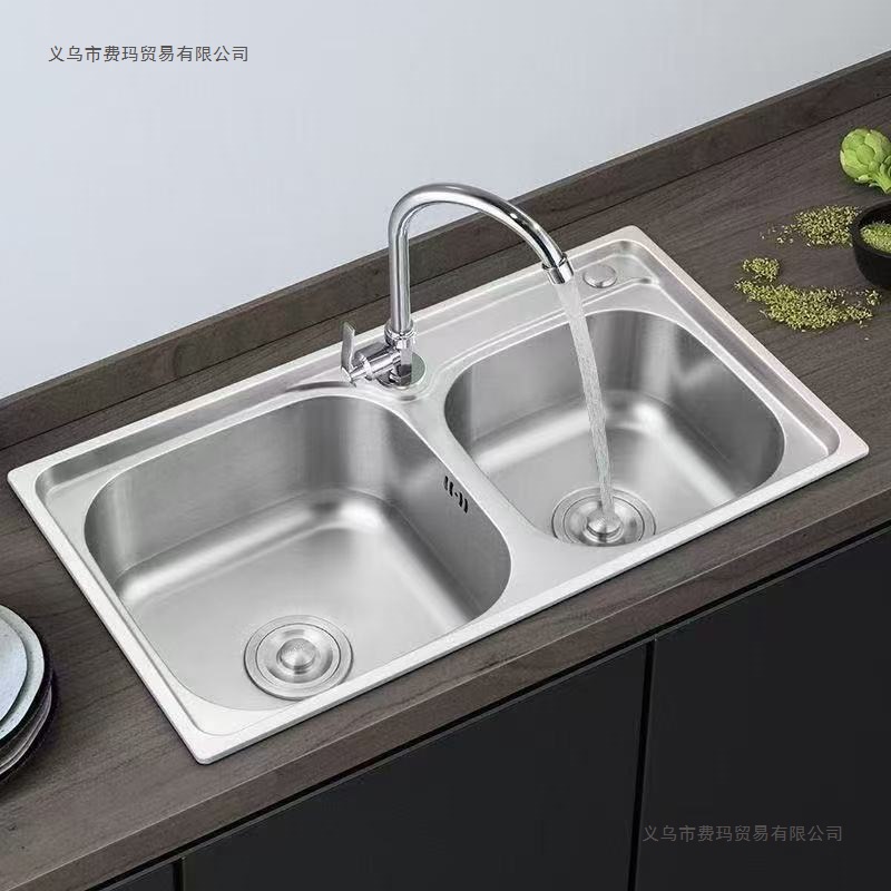 不锈钢加厚水槽双槽套餐一体成型加厚洗菜盆家用单洗碗池槽池