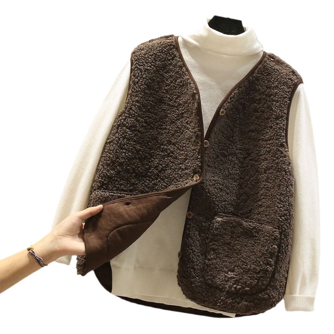 Chaleco de lana de cordero mujer corta 2024 otoño e invierno nuevo estilo versión coreana de la chaqueta de chaleco de felpa de una pieza de piel image 1