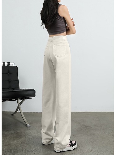 Cross-border supply Korean-style simple straight-leg jeans for women, autumn and winter new slimming versatile wide-leg high-waist denim pants