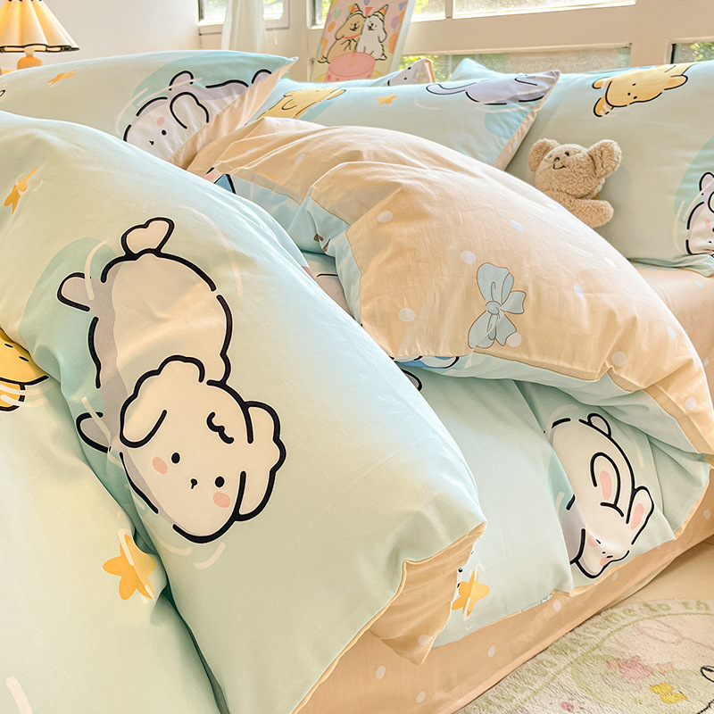 Cama de algodón cuatro piezas de sábanas de algodón cubierta dormitorio único pequeño fresco tres piezas de Nantong ropa de cama al por mayor