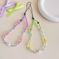 ins網紅水晶小熊珍珠輕奢甜酷少女心手工串珠手機鏈條掛繩設計款