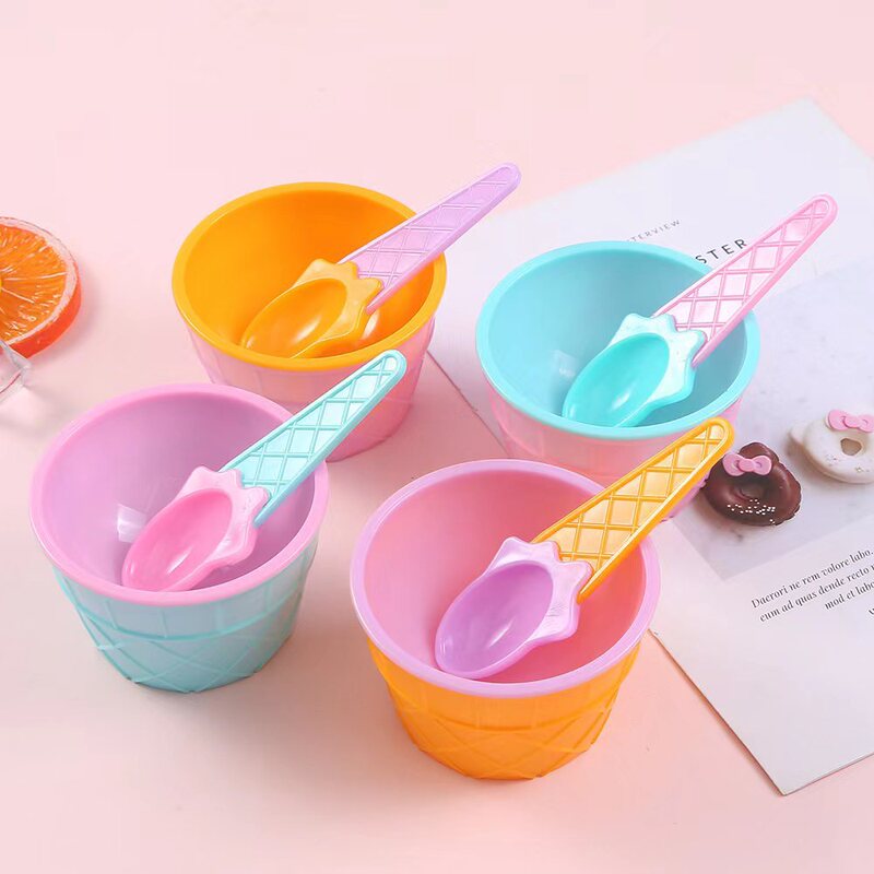 Ice Cream Bowl Set Ice Cream Spoon Bowl Tableware Set Creative Children Cartoon Double Layer Wholesale Amazon