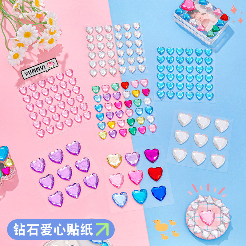 Children's Colorful Diamond Love Sticker DIY Hand Account Decoration Material Kindergarten 3D Crystal Gem Sticker