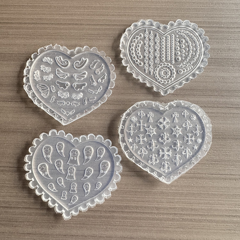 高透美甲硅胶模具3D雕花模板天使翅膀十字架链条幽灵指甲雕花工具